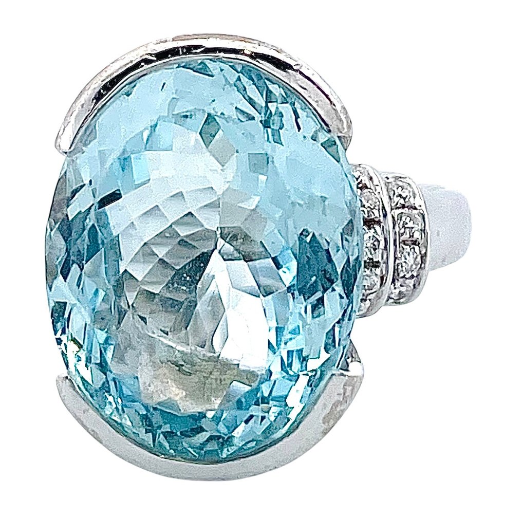 Gyűrű - 18 kt. Fehér arany Akvamarin - Gyémánt #1.0