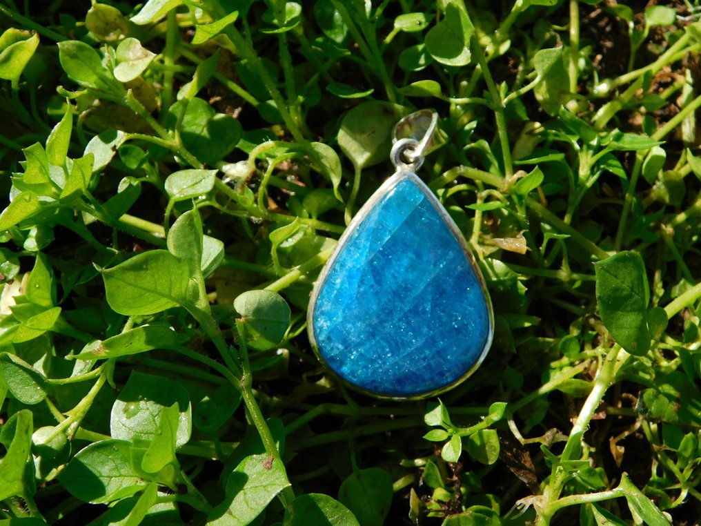 925 silver jewelry with top-quality apatite - Height: 40 mm - Width: 25 mm- 11.5 g - (1) #2.1