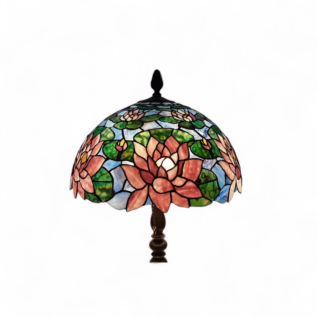 En el Pie de la Lámpara, Caras de Angel - Tiffany Estilo - Table lamp - Patinated bronze - XXL Lamp #2.1