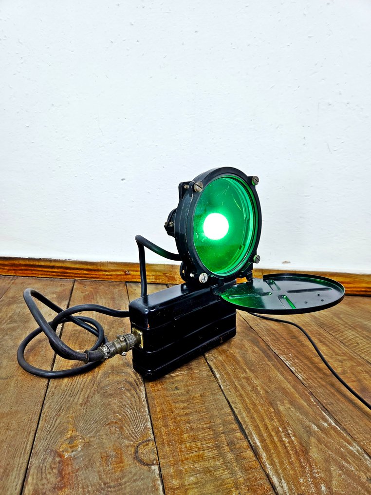 落地灯 - 钢 - 军用灯，转换为E27，绿色玻璃 #1.0