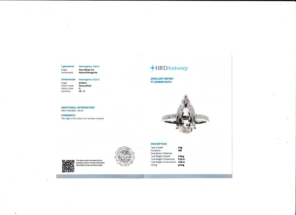 Bague - 14 carats Or rose -  2.87ct. tw. Morganite - Diamant #2.1