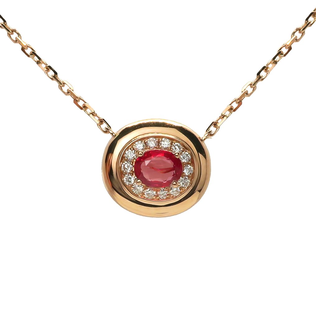 Kaulakoru - 18 kt. Ruusukulta Rubiini - Timantti #1.0