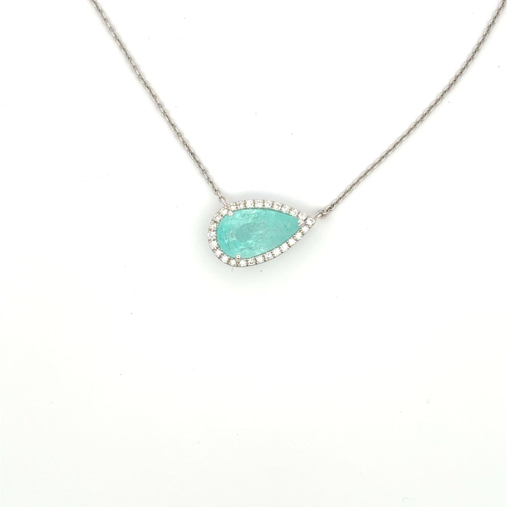 沒有保留價 - 頸鏈 - 18 克拉 白金 帕拉伊巴碧璽 - 鉆石 - Paraiba GIA Diamond #1.0