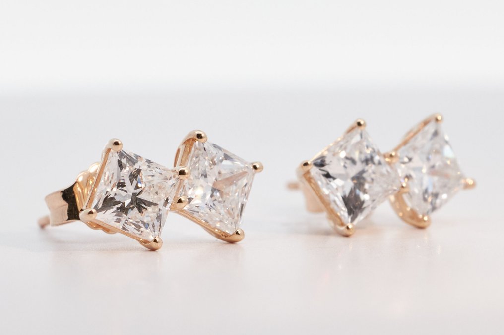 χωρίς τιμή ασφαλείας - Σκουλαρίκια - 14 καράτια Κίτρινο χρυσό -  3.09ct. tw. Διαμάντι (Εργαστηριακής καλλιέργειας) - Διαμάντι #1.0