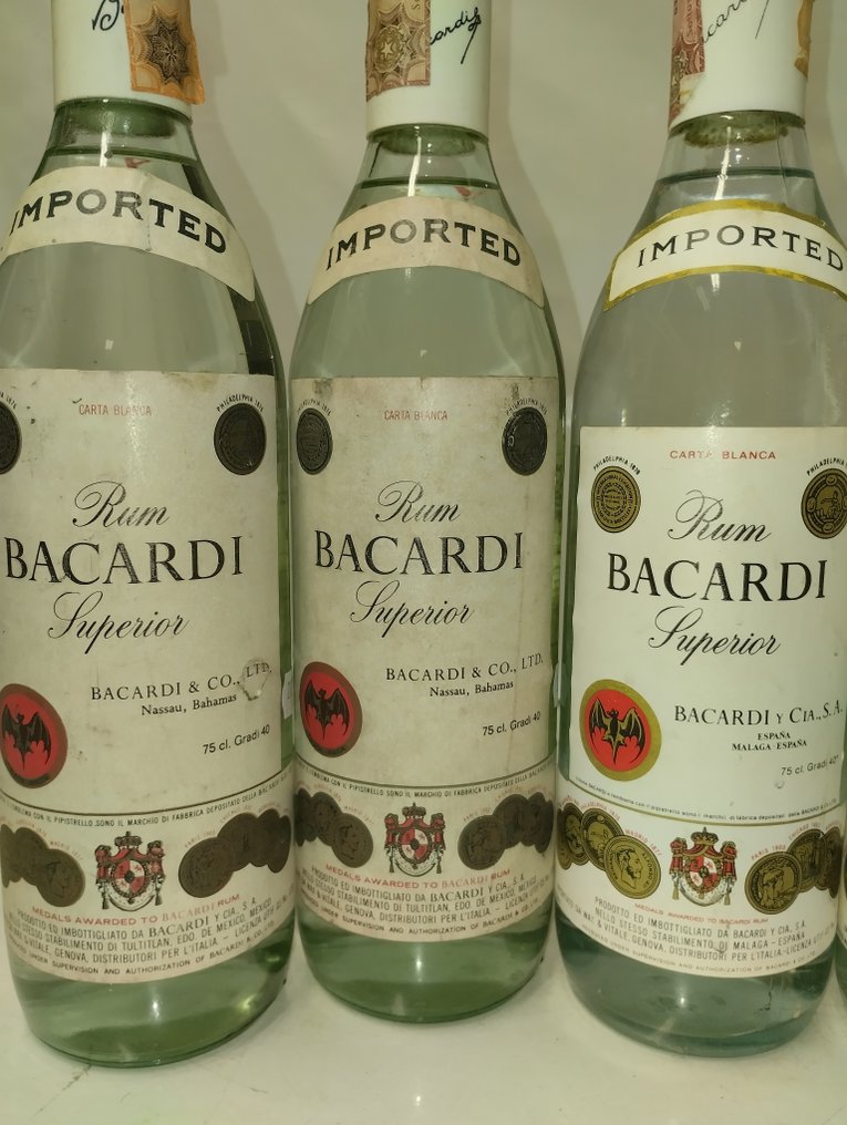 Bacardi - Superior - b. Anni ‘60, Anni ‘70 - 75cl - 5 bottiglie #1.0