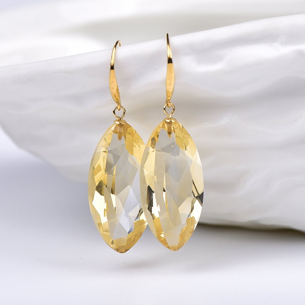 沒有保留價 - 耳環 - 18 克拉 黃金 黃水晶 - ALGT 认证 #1.0