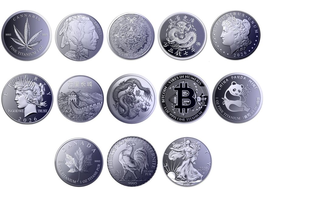 Misto. Lot 13 x 1 oz .9995 Fine Titanium Rounds #1.0