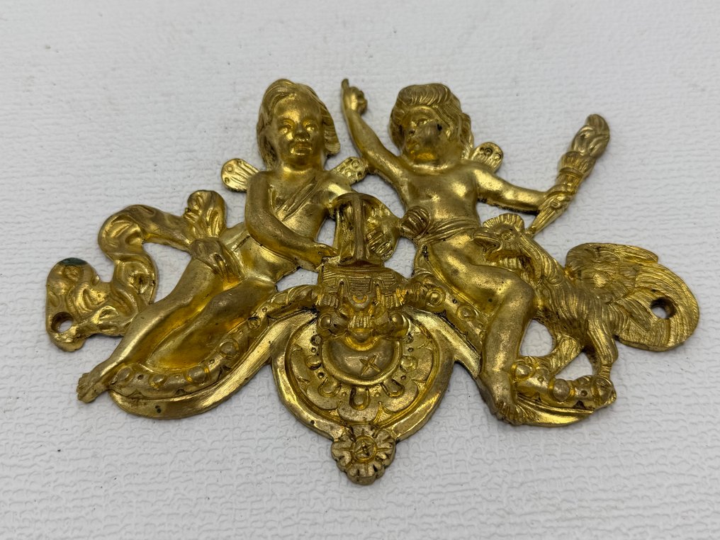 Zierornament - Frankreich - Bronze-Plaquette mit Engeln. #1.0