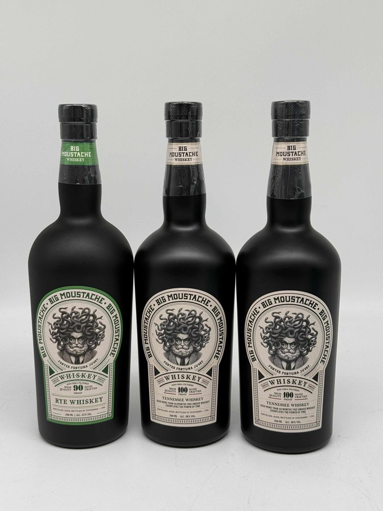 Big Moustache 100 Proof Tennessee x2 - 90 Proof Rye - 700ml - 3 bottles #1.0