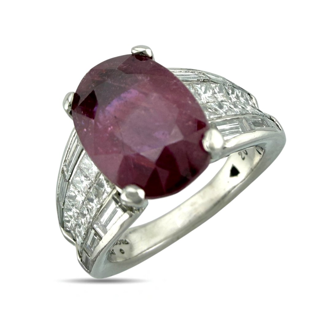 Pierścionek Platyna, Ekskluzywny pierścionek z platyny, vintage rubin 3,50 ct i diament 1,10 ct -  4.60ct. tw. Rubin - Diament #2.1
