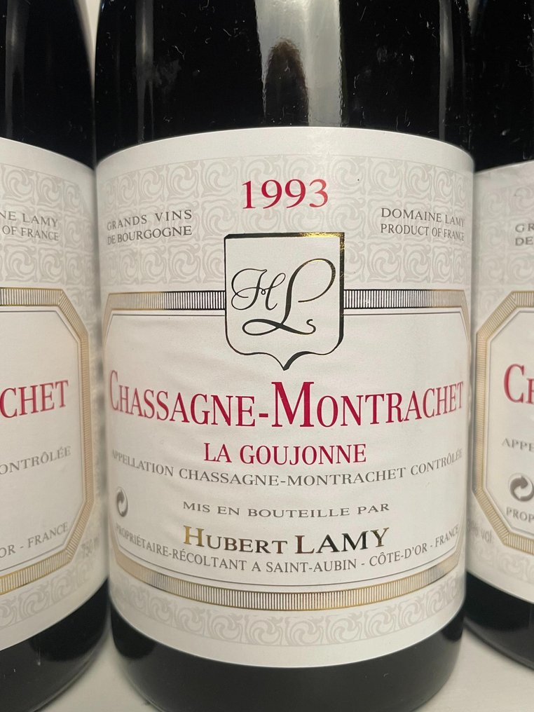 1993 Hubert Lamy "La Goujonne" - Chassagne-Montrachet - 3 Flasker (0,75 L) #1.0