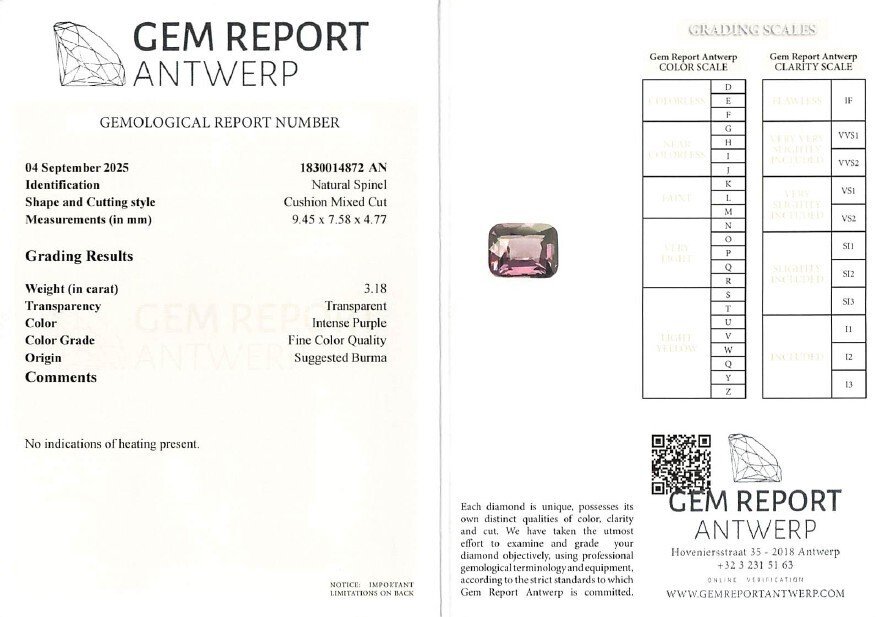 沒有保留價 尖晶石  - 3.18 ct - Gem Report Antwerp (GRA) - 浓烈粉色（缅甸） #4.3