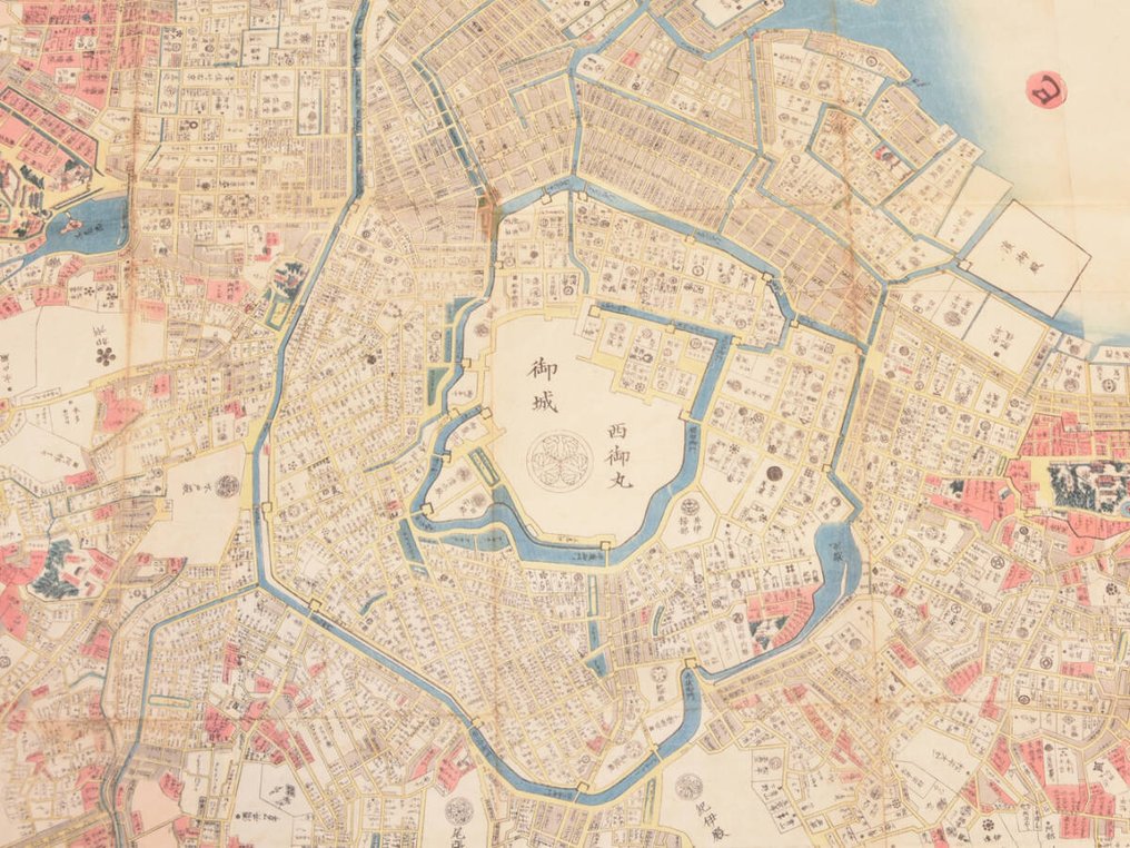 日本 - 古董江户时代“江户大地图”——1852年嘉永五年修订版——木版折叠地图; Woodblock Print Folding Map - Antique Edo Period “Oedo Large Map” - 1851-1860 #3.2