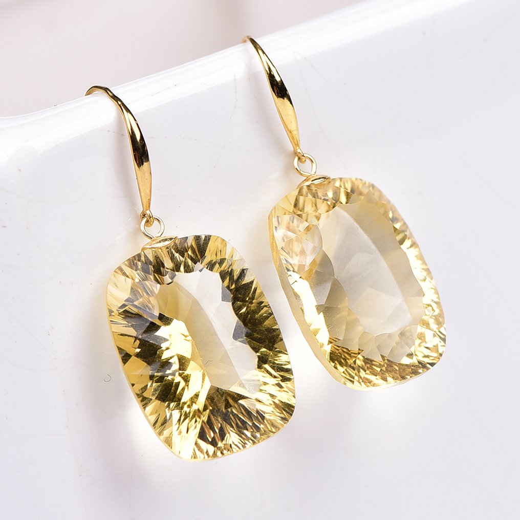 沒有保留價 - 耳環 - 18 克拉 黃金 黃水晶 - ALGT 认证 #3.2