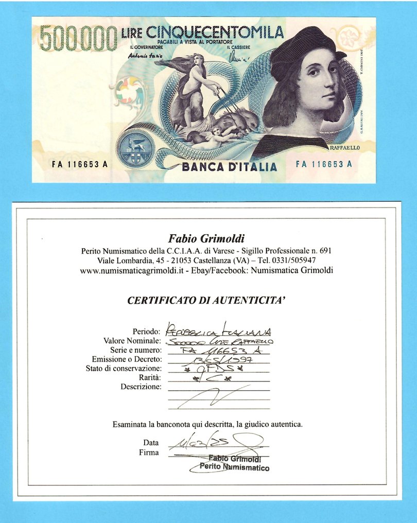 義大利. - 500.000 Lire 1997 "Raffaello" - Gigante BI 86A; Pick 118 #1.0