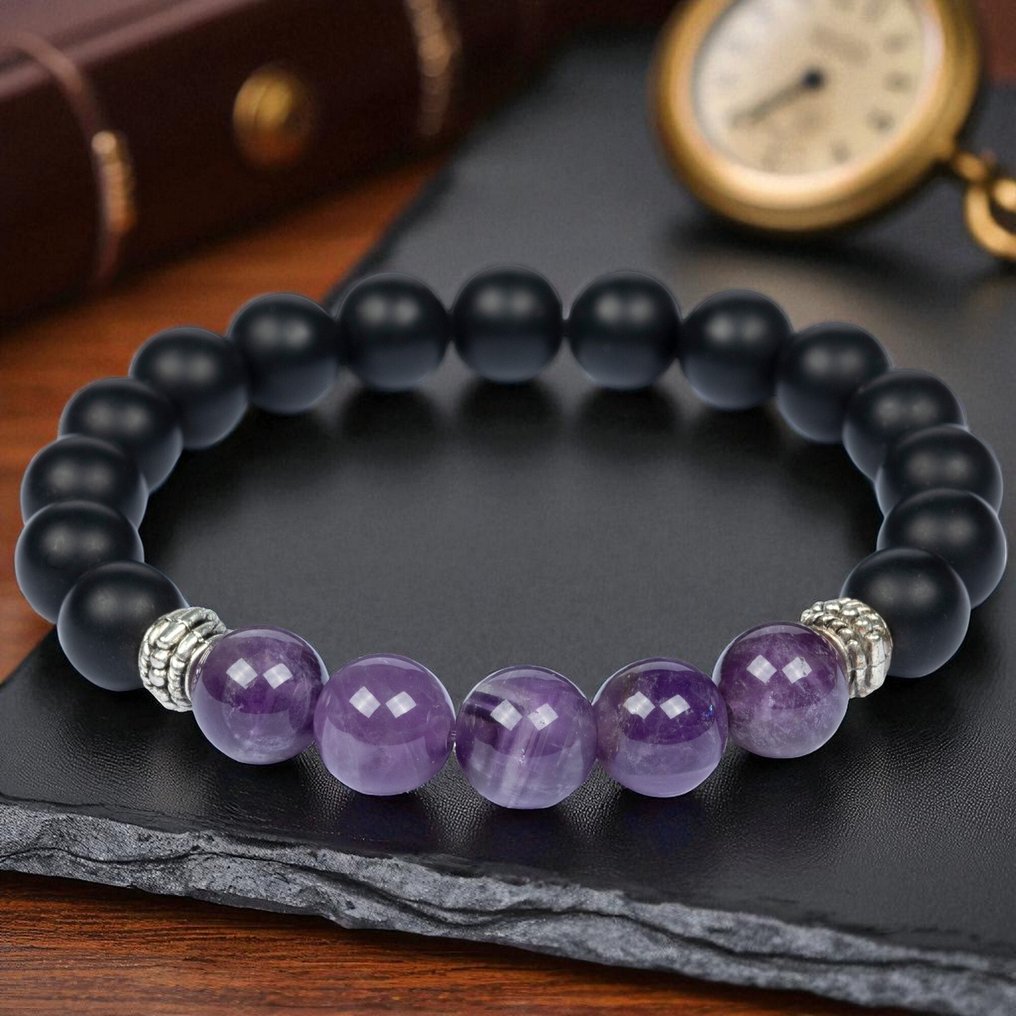 La Vitalità: Lumină și Umbra Ametist și Onix Negru – Eleganță și Protecție - Înălțime: 75 mm - Lățime: 57 mm- 34 g #1.0