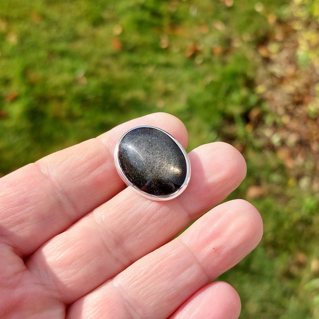 Golden obsidian ring. Adjustable size. Top quality without defects. Mounted on 925 silver. - Height: 2.8 cm - Width: 2 cm- 11 g #4.3