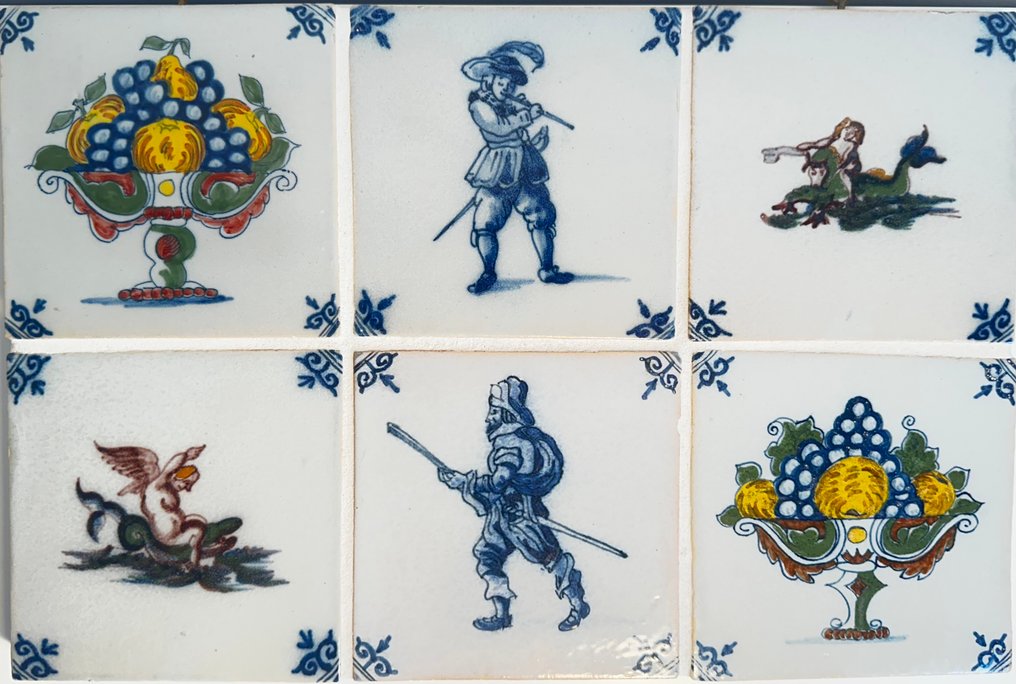  Piastrella - Diverse immagini classiche in diversi colori. - 1950-1960 - Makkum Tichelaar - 6 piastrelle  #1.0