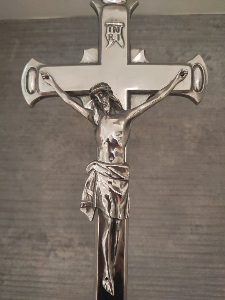 Σύγχρονη στυλ των μέσων του αιώνα Εσταυρωμένος - Επαργυρωμένος ορείχαλκος - 1950-1960 - Kruzifix 332  #1.0