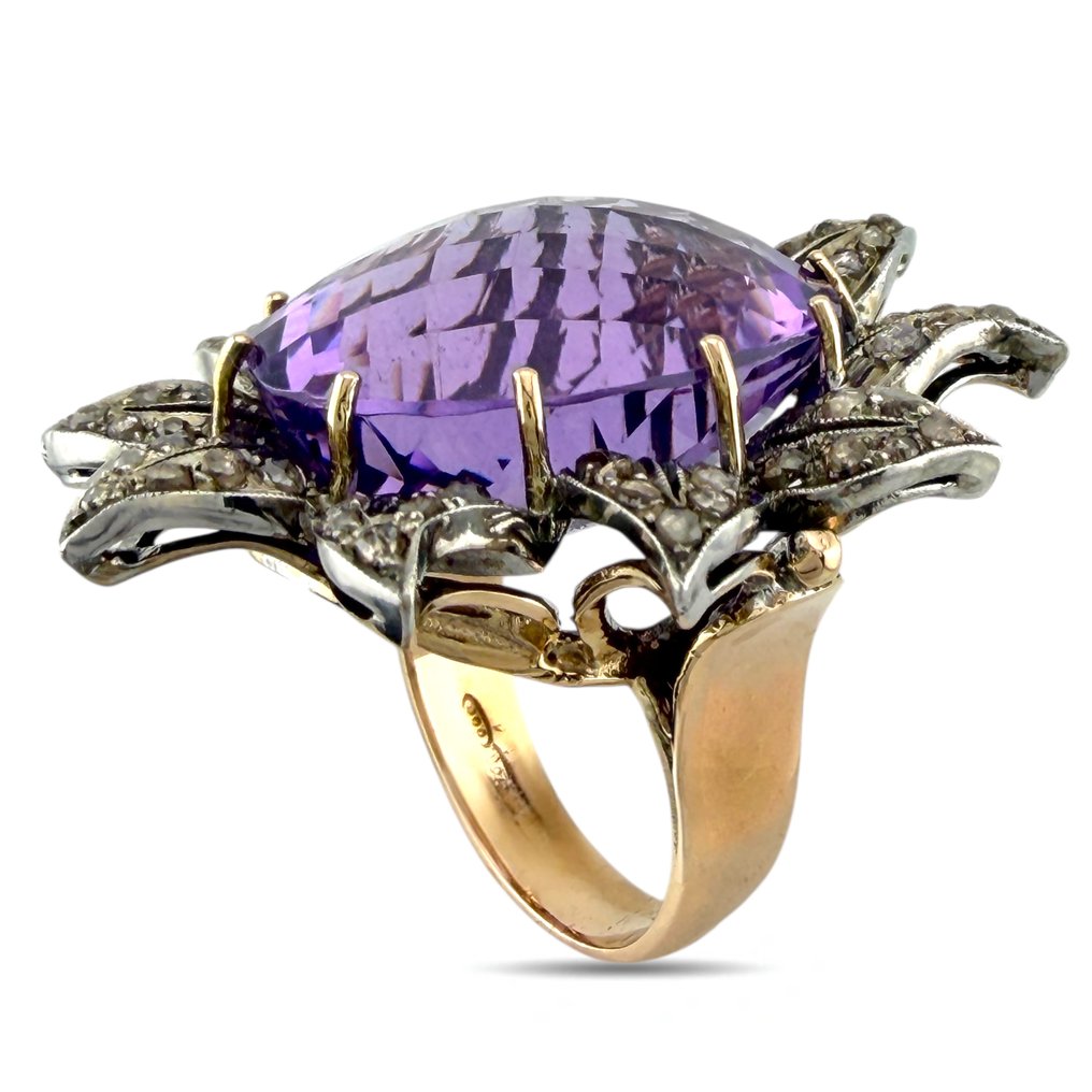 戒指 - 9 節 玫瑰金, 独家玫瑰金大紫水晶与1.10克拉钻戒 鉆石 (天然)  #1.0