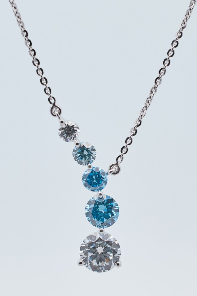 沒有保留價 - 頸鏈 - 14 克拉 白金 - 1.89ct. tw. 鉆石 (彩色實驗室培育鑽石) - 鉆石 #1.0