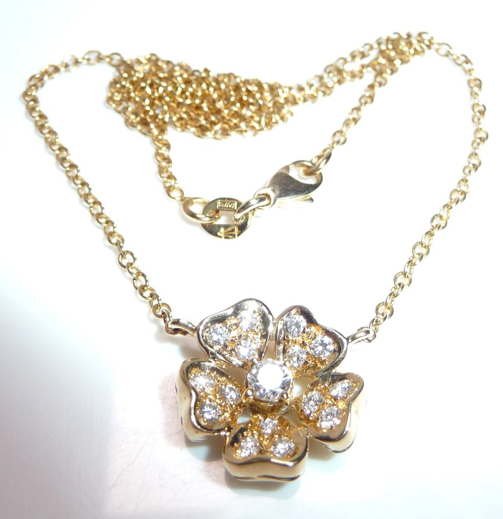Κολιέ με μενταγιόν - 18 καράτια Κίτρινο χρυσό - 0.65ct. tw. Διαμάντι (Φυσικό) - Κολιέ-αλυσίδα λουλούδι/ανθός #1.0