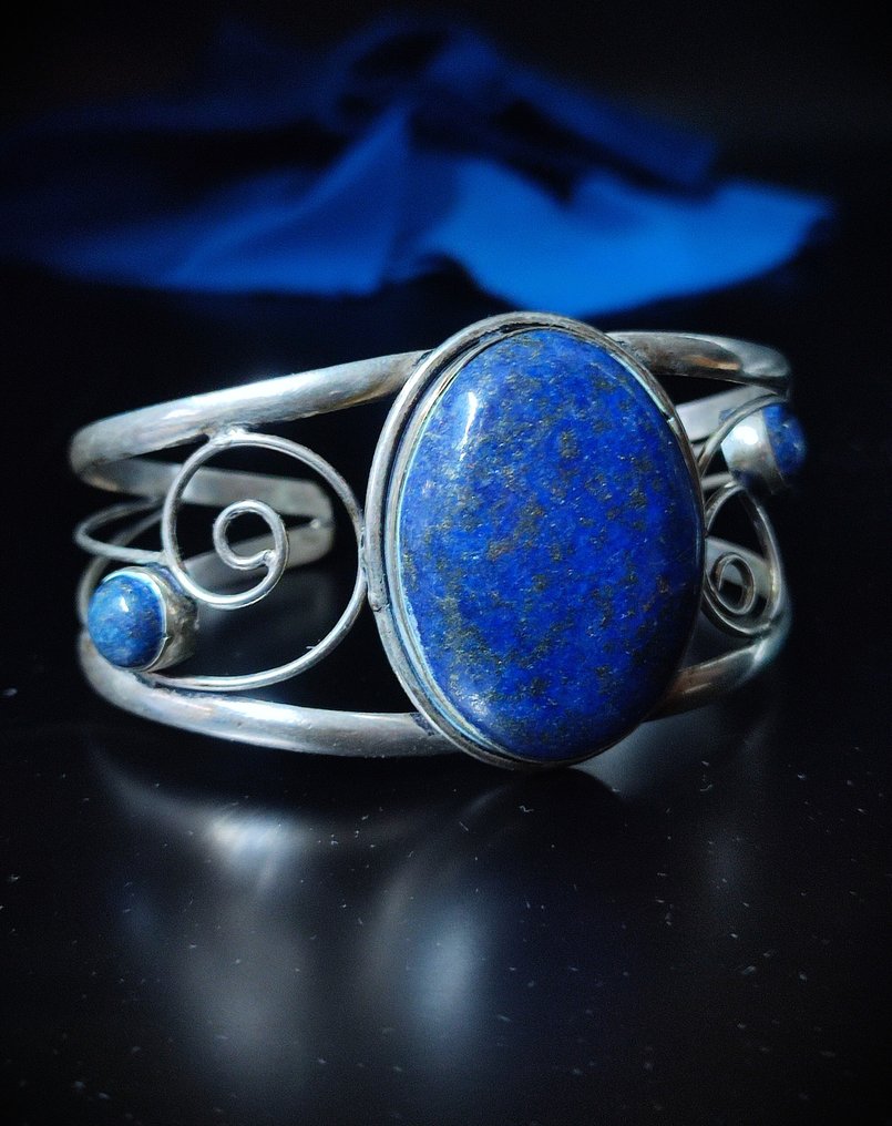 无底价 美丽一等品质 皇家金青金石手工银手链 免费 - 手镯 #3.2