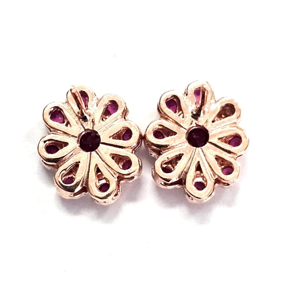 沒有保留價 - 耳環 - 9 節 玫瑰金, 銀 紅寶石 - 紅寶石 #4.3