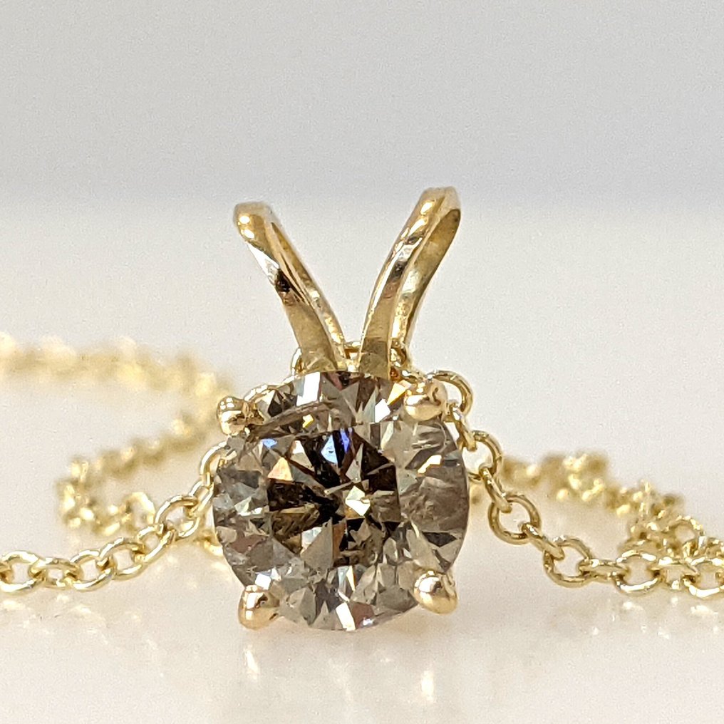 χωρίς τιμή ασφαλείας - Κολιέ με μενταγιόν - 14 καράτια Κίτρινο χρυσό -  0.61ct. tw. Διαμάντι (Φυσικού χρώματος) - GWLAB #1.0