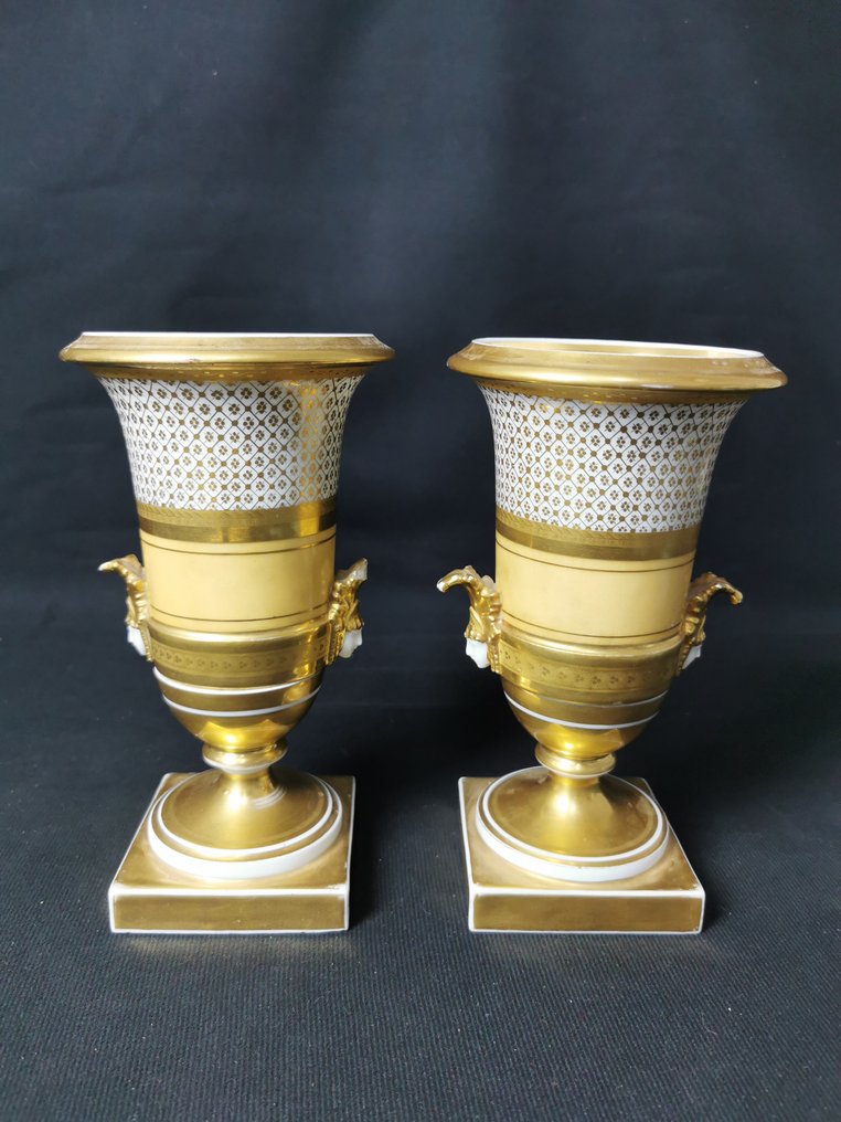 花瓶  - 瓷 - 一对古董法国陶瓷瓶 - 高21厘米 #2.1