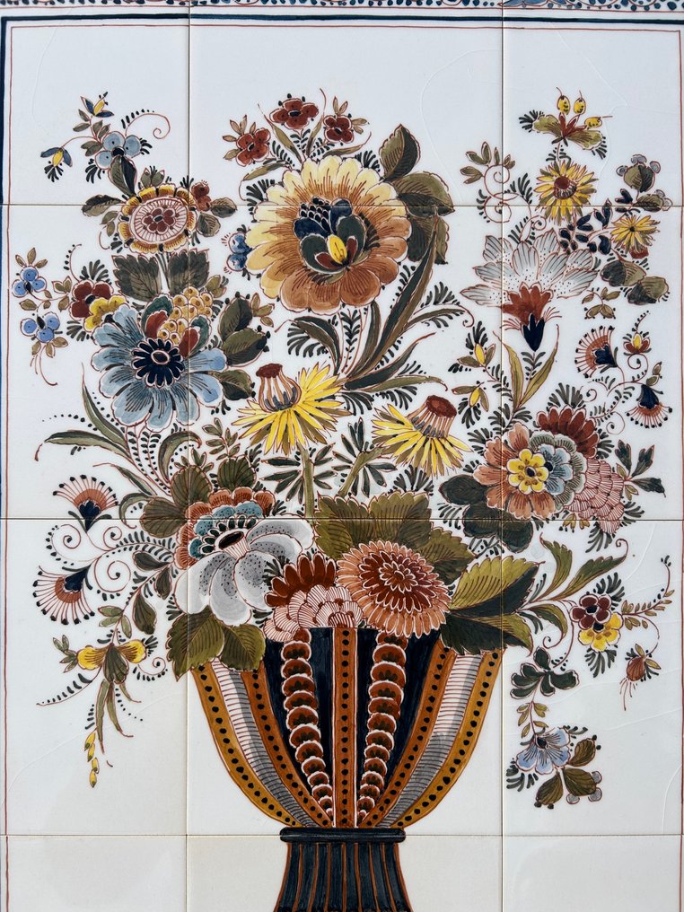  Tile - in 18th-century style - Makkum - 1980-1990 - Vase with flowers  #2.1