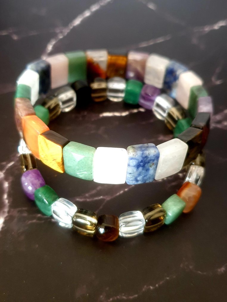 Tiger's Eye, 紫水晶, 透明石英, 玫瑰石英, 藏蓝石, 绿玛瑙, 黑玛瑙, 烟水晶 - 珠子 - 2件 #3.2