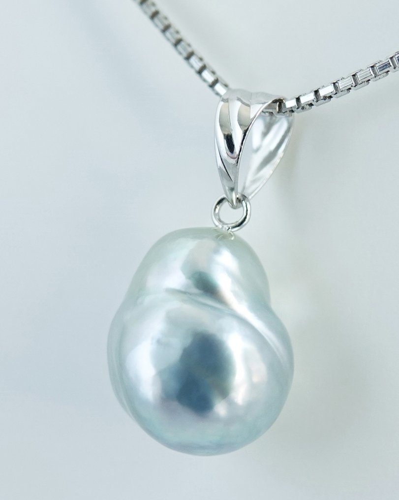 χωρίς τιμή ασφαλείας - Κρεμαστό κόσμημα - 18 καράτια Λευκός χρυσός Μαργαριτάρι - Νότιος Ωκεανός, Αληθινό Μπαρόκ #2.1