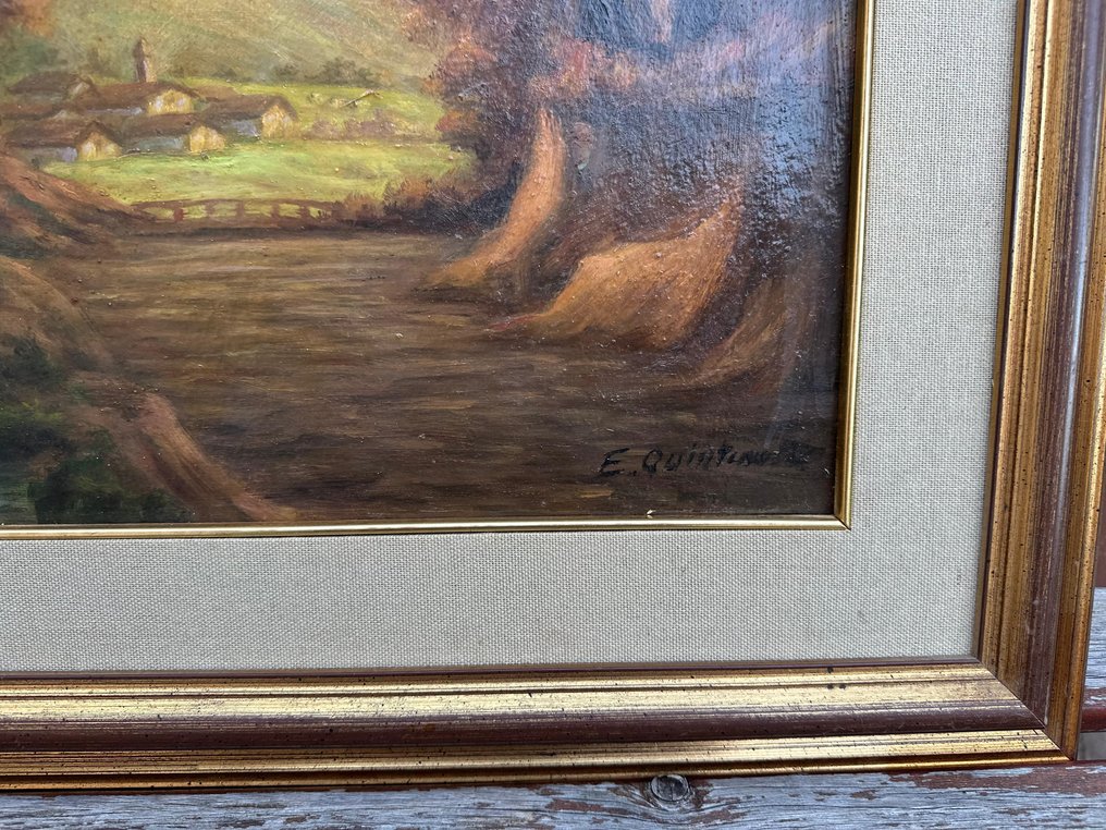 Ettore Quintavalla (1903-?) - Pesaggio autunnale con fiume e ponte #3.2