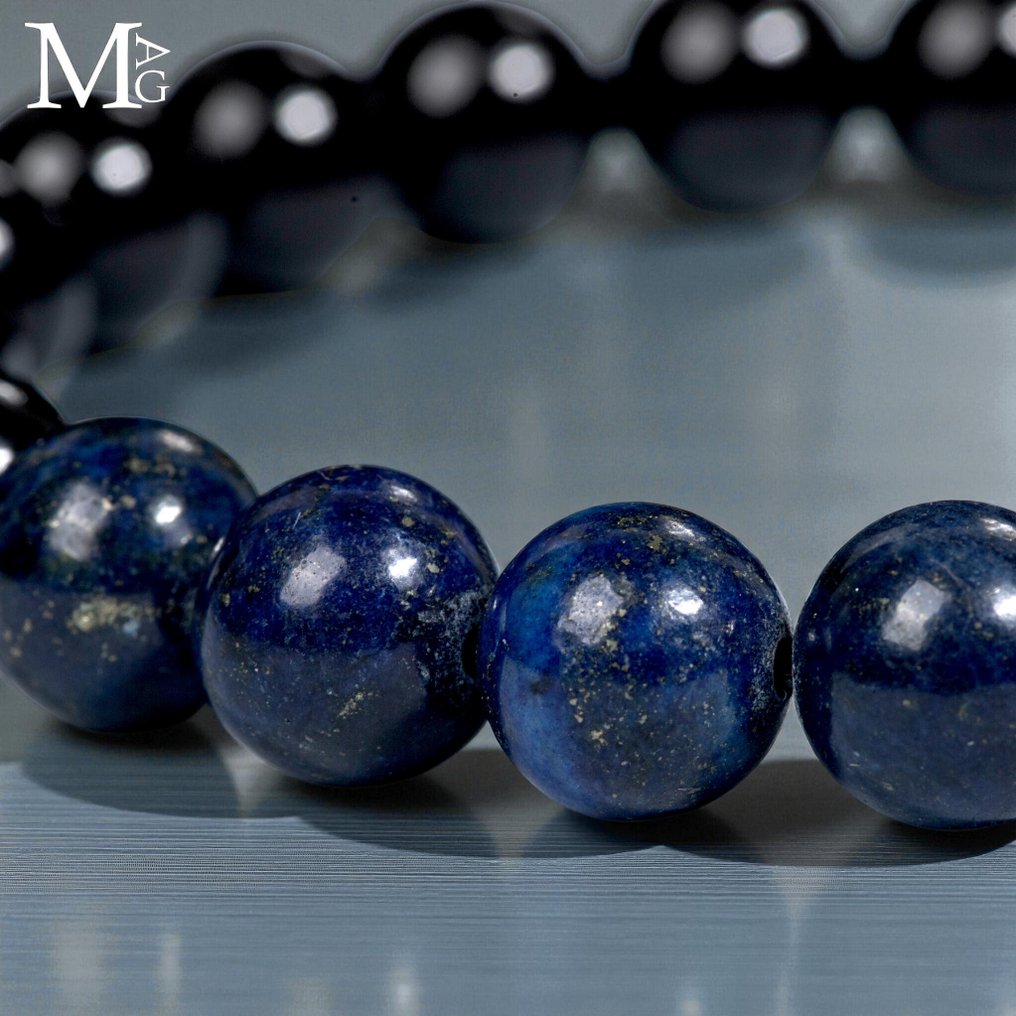 黑玛瑙与青金石8毫米珠子手链 - 高度: 192 mm - 闊度: 8 mm- 19 g #2.1