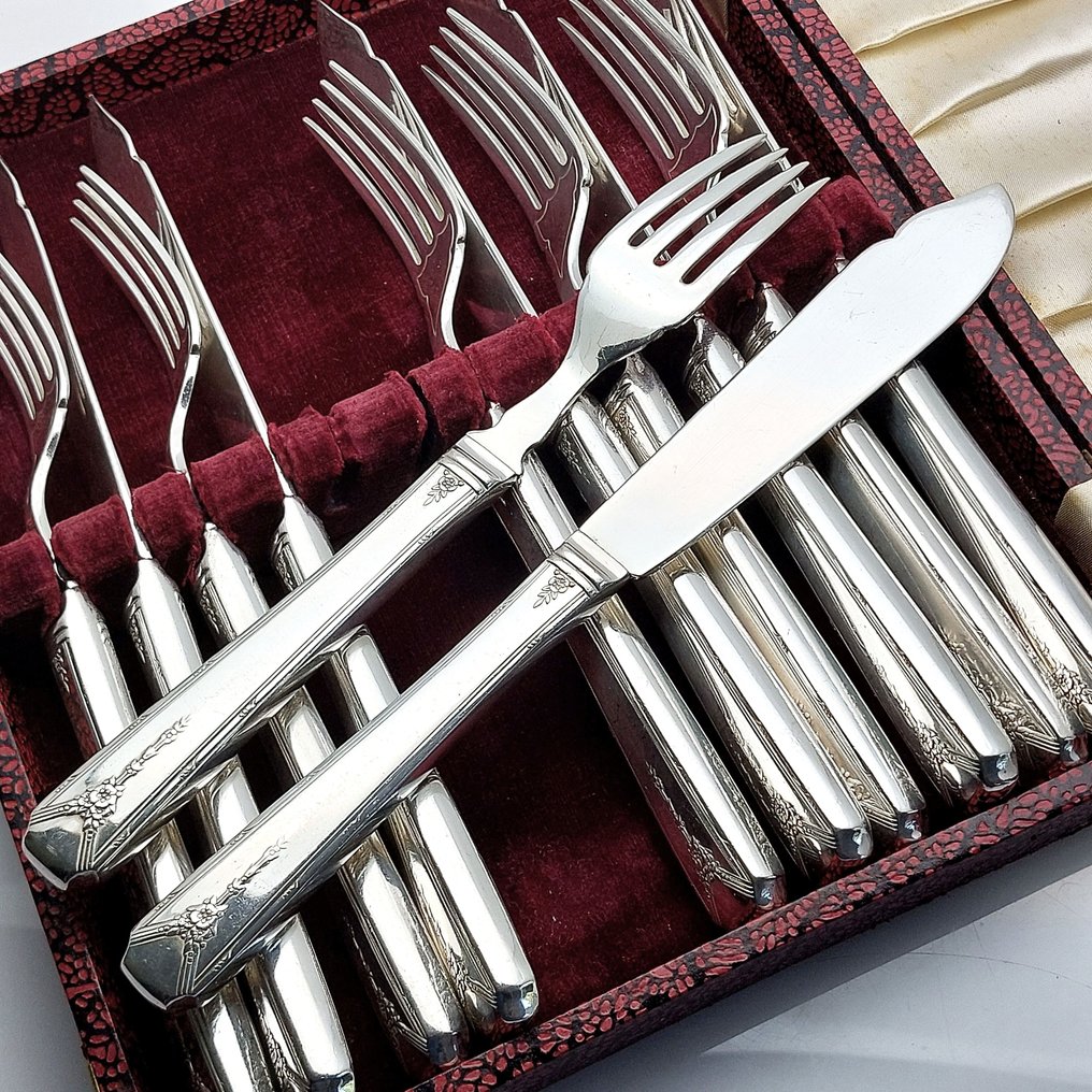 Σετ μαχαιροπίρουνων για ψάρι για 6 (12) - σε αυθεντικό κουτί - Επάργυρο #3.2