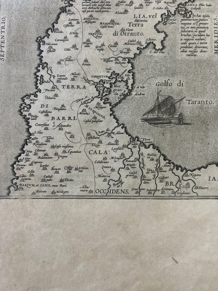 Italy - Puglia; Abraham Ortelius (1527–1598) cartiglio  “Iacobo Castaldo Auctore” - Apuliae quae olim Iapygia, nova corographia - 1551-1560 #1.0