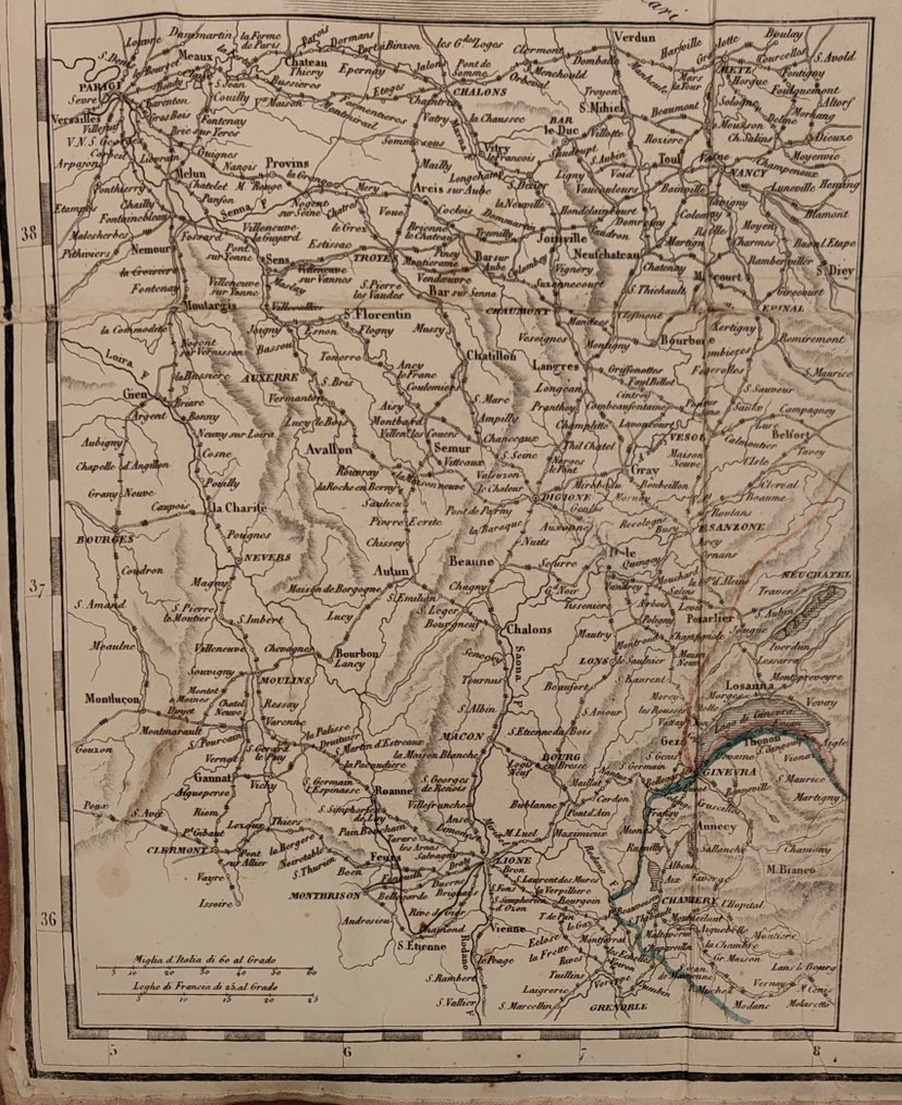 Mar Mediterraneo - ITALIA; Giovanni Battista Bordiga - Carta d'Italia postale, itineraria e amministrativa [...] - 1821-1850 #1.0