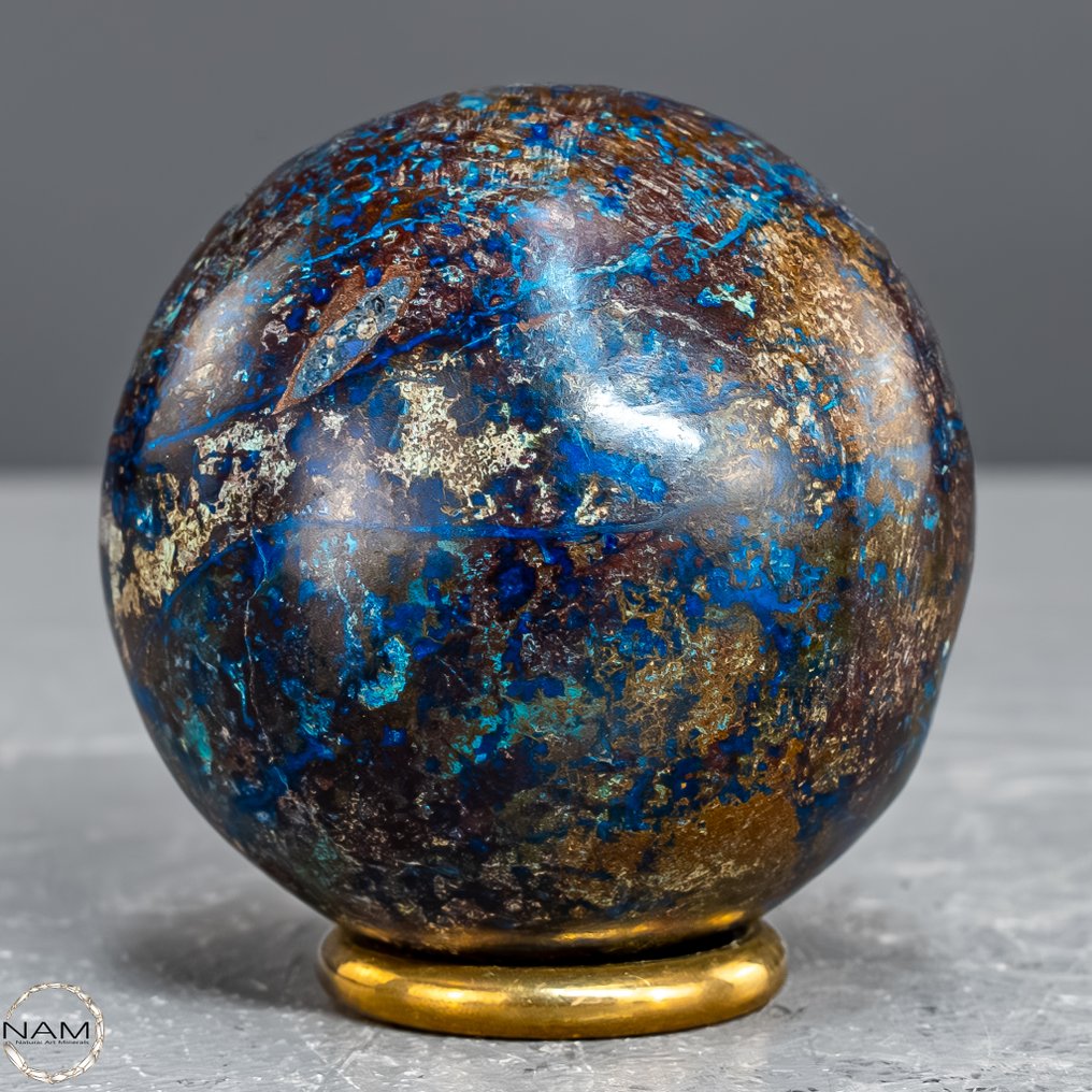 来自俄罗斯的天然孔雀石球 自然的蓝色烟火- 220.48 g #4.3