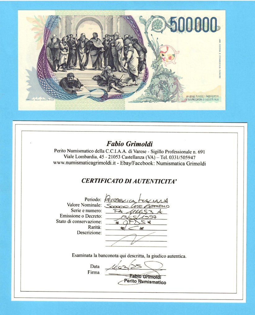 義大利. - 500.000 Lire 1997 "Raffaello" - Gigante BI 86A; Pick 118 #1.0