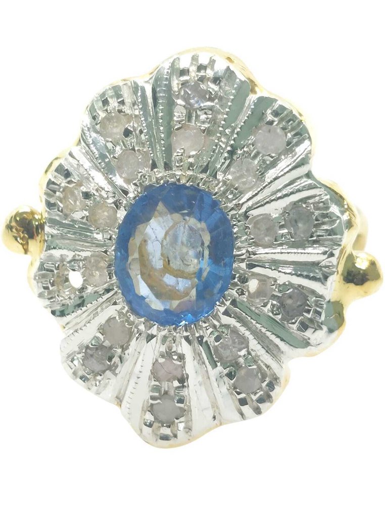 Ingen mindstepris - Ring - 9 kt. Sølv, Gulguld Safir - Diamant #1.0