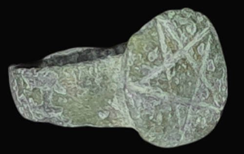 中世纪 -青铜-非常罕见的魔法五角星护身符戒指-直径15毫米-公元9至11世纪 戒指 (没有保留价) #1.0