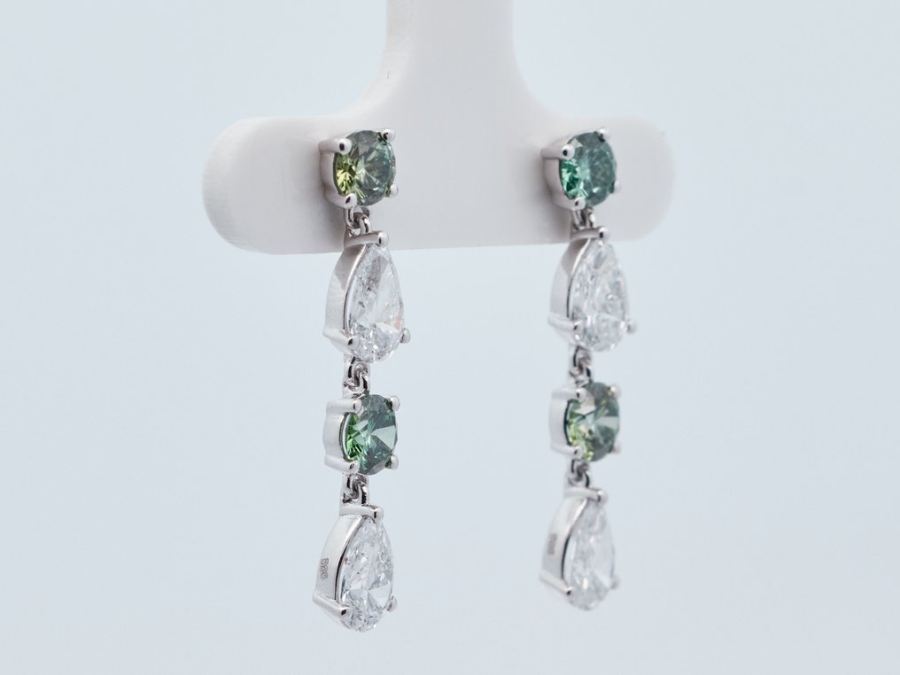 沒有保留價 - 耳環 - 14 克拉 白金 -  3.57ct. tw. 鉆石 (彩色實驗室培育鑽石) - 鉆石 #1.0