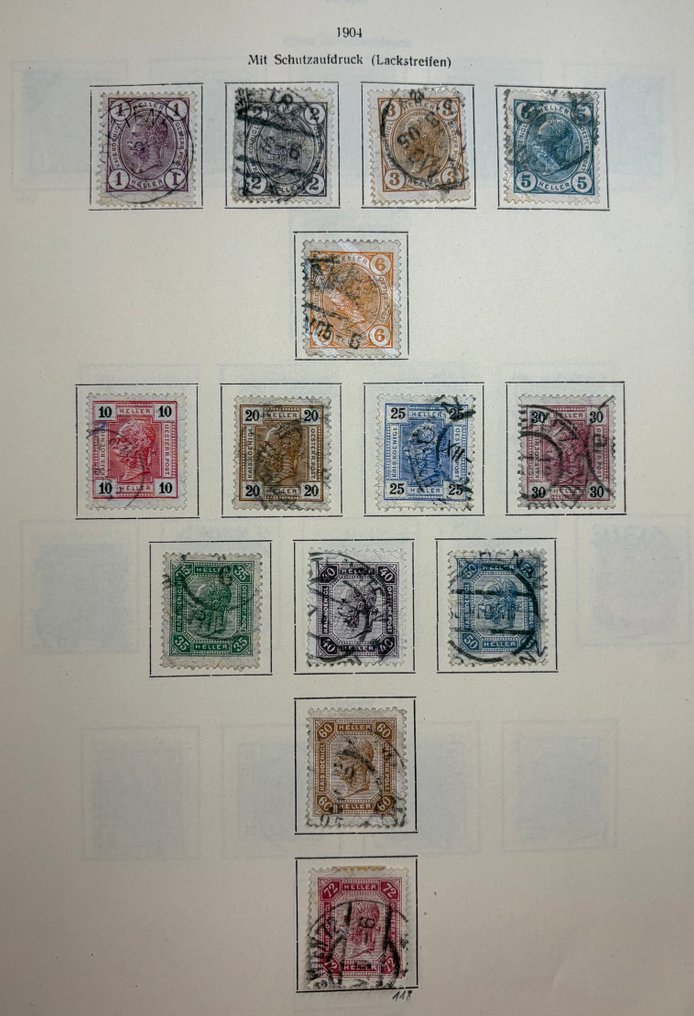 Austria - Austria 1904 – Set de timbre gratuite 'Kaiser Franz Joseph' cu dungi de lac (imprimare de protecție) #1.0