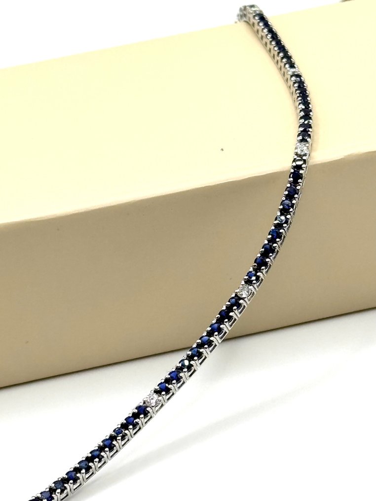 網球手鍊 - 18 克拉 白金 - 4.50ct. tw. 藍寶石 - 鉆石 #2.1