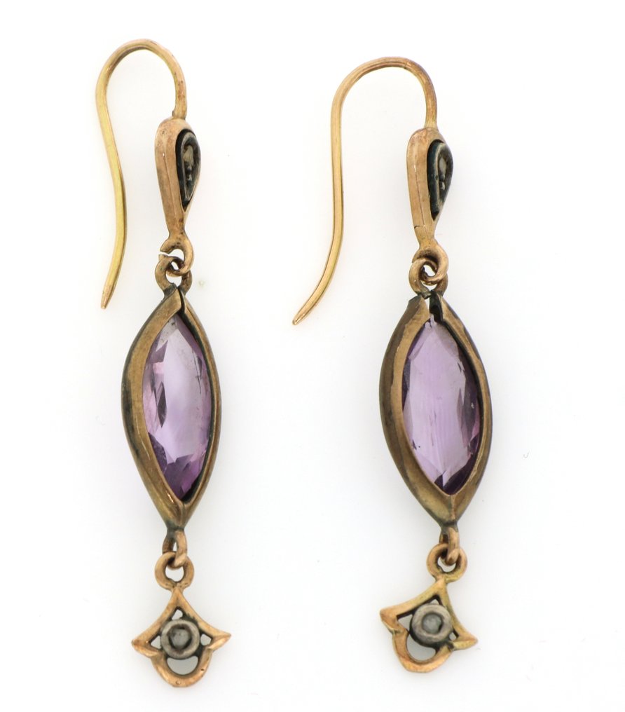 沒有保留價 - 耳環 - 12克拉 玫瑰金, 銀 - 4.00ct. tw. 紫水晶 - 鉆石 #2.1