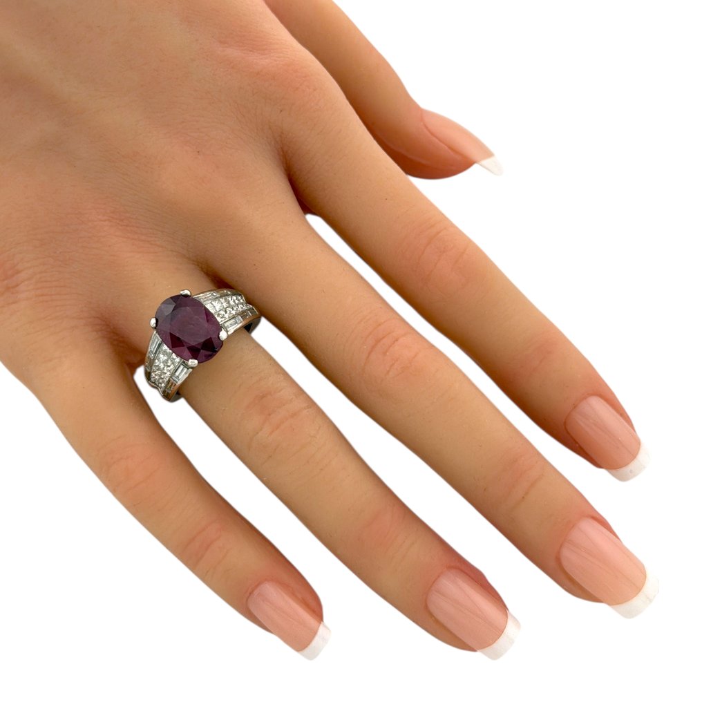 Pierścionek Platyna, Ekskluzywny pierścionek z platyny, vintage rubin 3,50 ct i diament 1,10 ct -  4.60ct. tw. Rubin - Diament #4.3