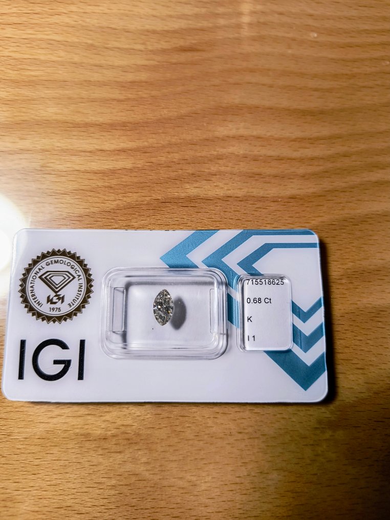 1 pcs Diamante (Natural) - 0.68 ct - Marquesa - K - I1 - International Gemological Institute (IGI) - cinza claro #1.0