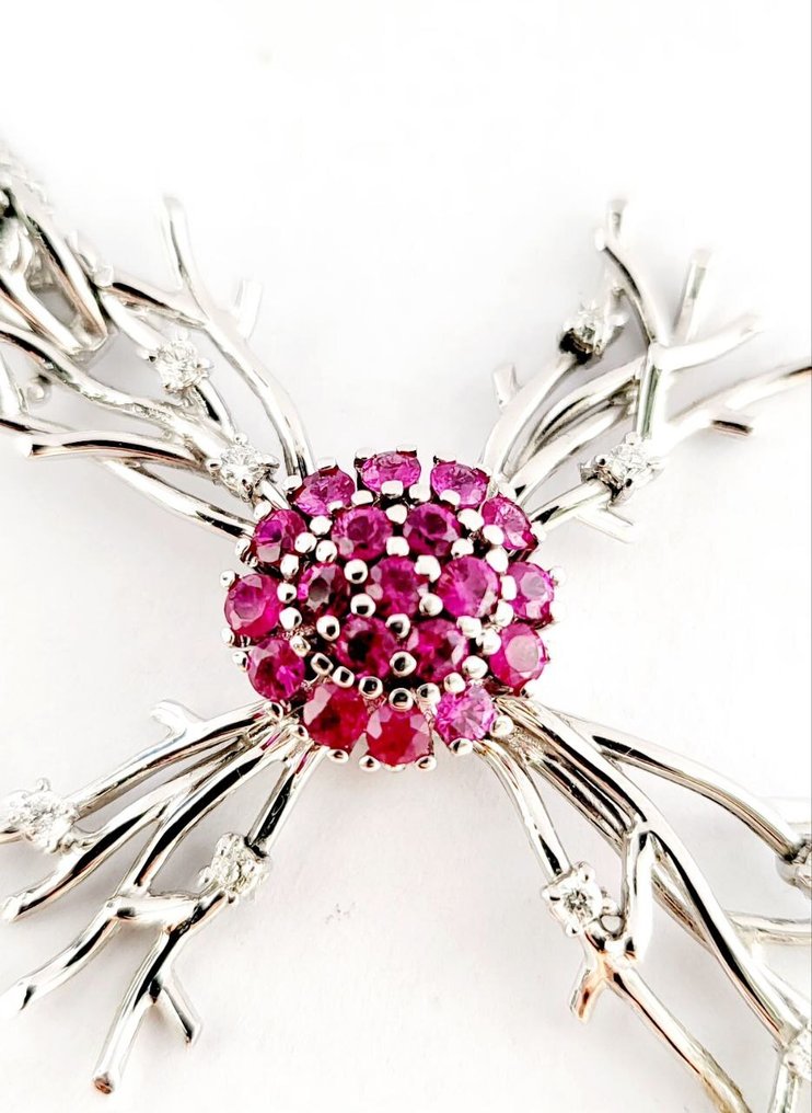 Κολιέ - 18 καράτια Λευκός χρυσός -  2.71ct. tw. Διαμάντι (Φυσικό)  - Ρουμπίνι - Κατασκευασμένο στην Ιταλία #3.2