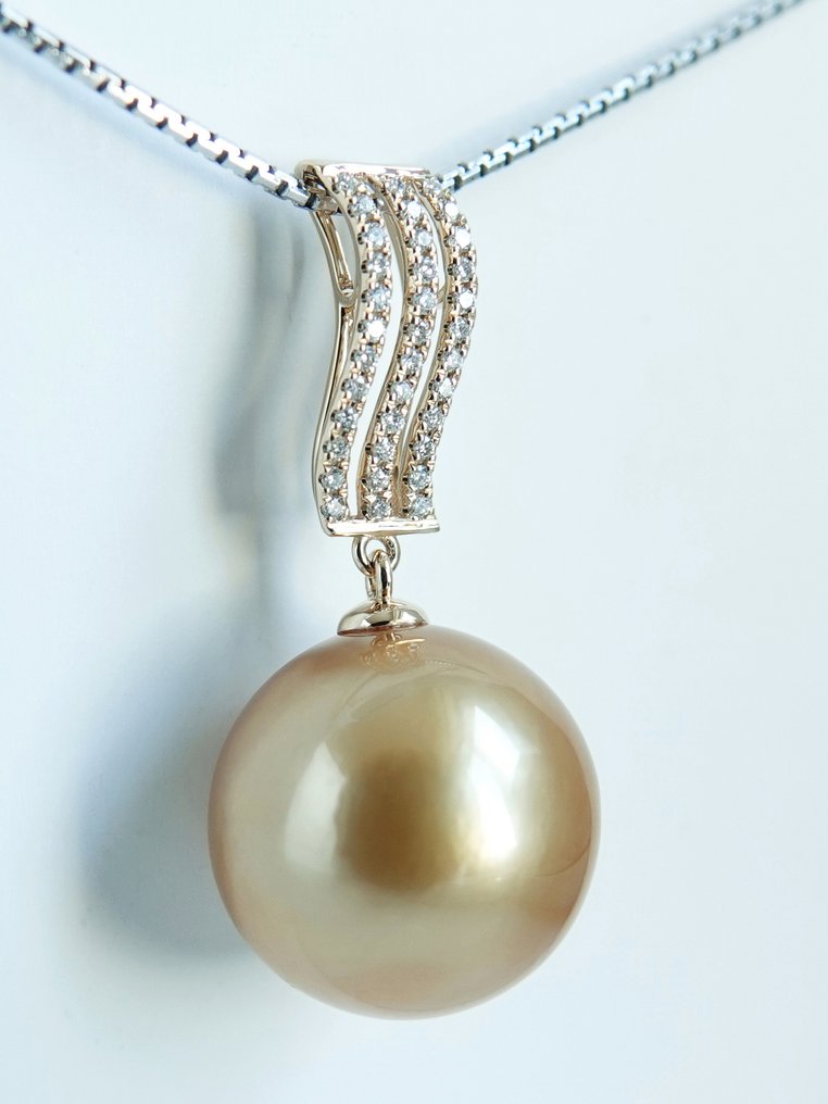 Κρεμαστό κόσμημα - 18 καρατίων κίτρινο χρυσό - Χρυσή Νότια Θάλασσα Μαργαριτάρι - Διαμάντι - Στρογγυλό, 13,68 mm #4.3